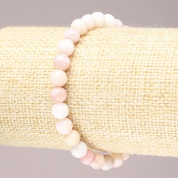 Bracelet élastique en pierre naturelle opale rose, perles rondes lisses, diamètre d’environ 6 mm