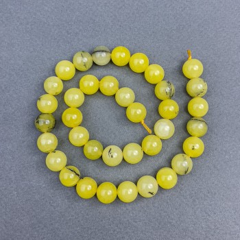 Perles de turquoise jaune, rondes et lisses, diamètre 10 mm ±, sur fil, longueur 38 cm+