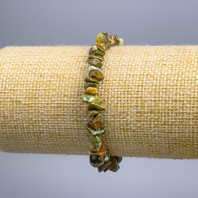 Bracelet jaspe multicolore en éclats, diamètres 8×3 mm, longueur 18 cm (élastique)