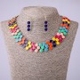 Ensemble collier et boucles d'oreilles en émail multicolore, longueur 45–50 cm