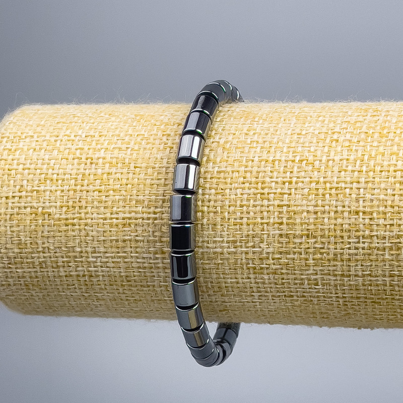 Bracelet en hématite cylindrique, diamètre 6×6 mm, longueur 18 cm (élastique)