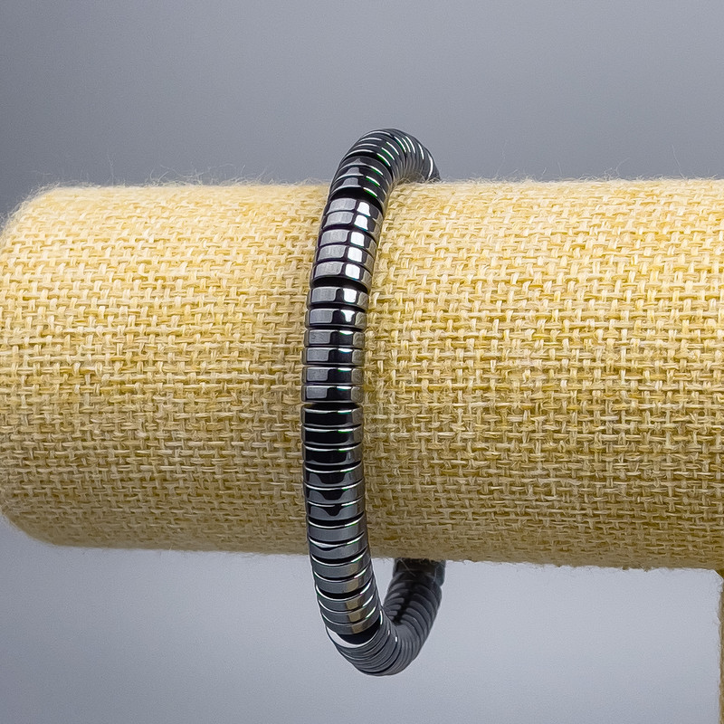 Bracelet en hématite, disques 8×2 mm, longueur 18 cm (élastique)