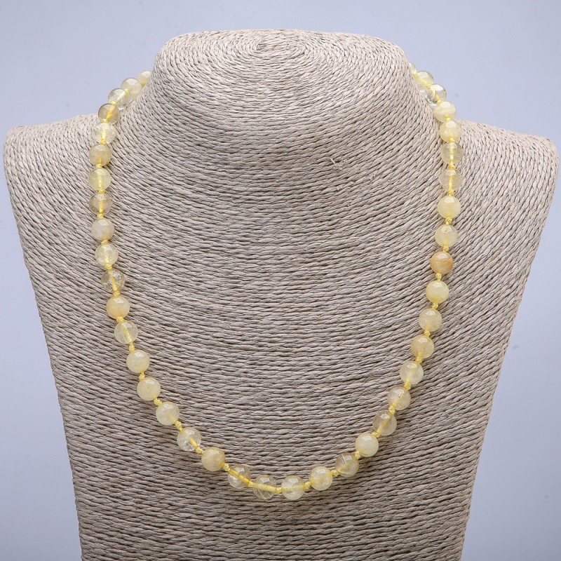 Collier en citrine, perles lisses de 6 mm, longueur 45 cm +