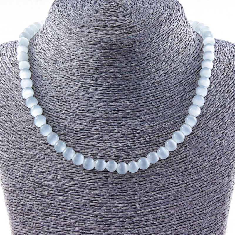 Collier œil de chat gris 8 mm, longueur 40 cm