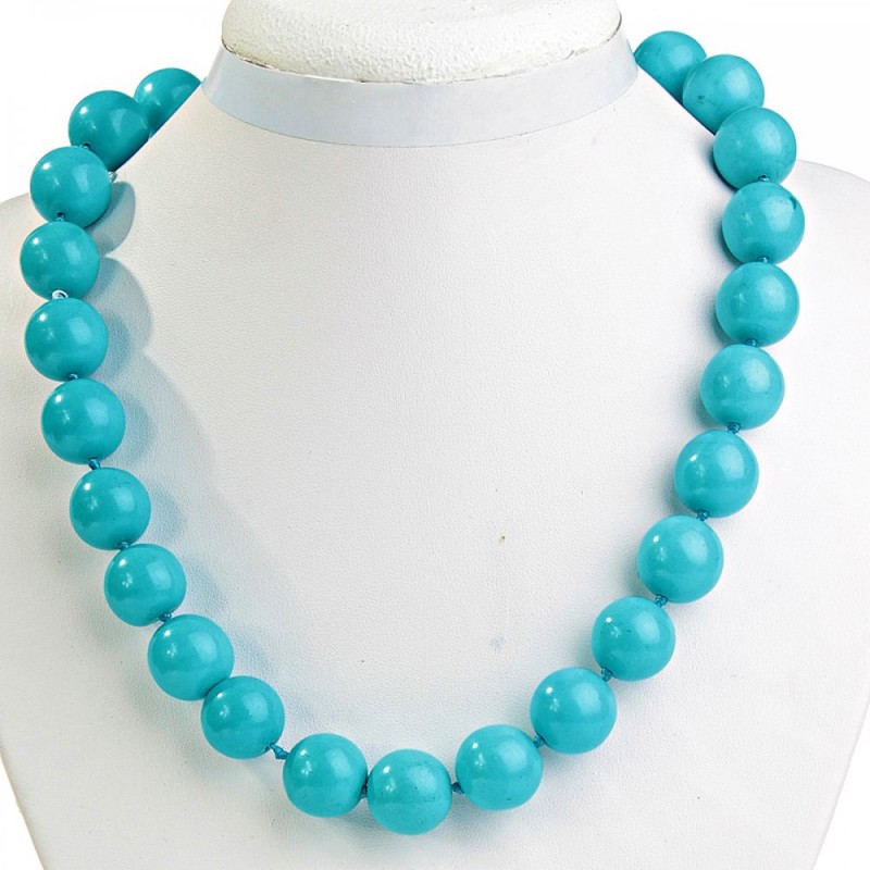 Collier en turquoise bleu clair, bille de 16 mm, longueur 48 cm