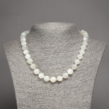 Collier en adulaire naturel, perles rondes lisses, diamètre 10 mm ±, longueur 45 cm ±