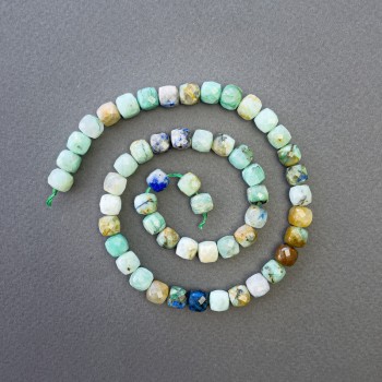 Perles de chrysocolle et lazurite, pierre naturelle, cube taillé, diamètre 7×7 mm, longueur environ 39 cm, sur fil