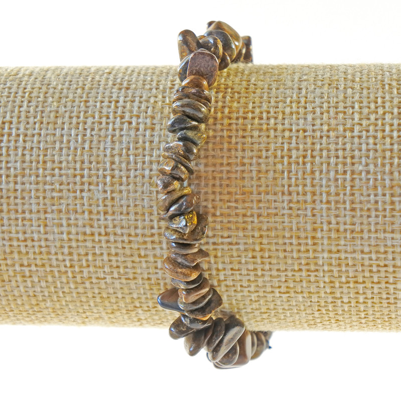 Bracelet en bronzite naturel, éclats, diamètre 7 × 3 mm, longueur 18 cm ± (élastique)